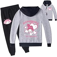 Children My Melody Loose Long Sleeve Zip Up Jacket and Long Pants Suit,2 Piece Zipper Hoody Outfit