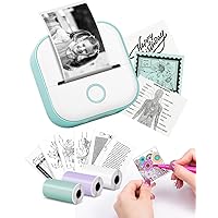 Mini Printer - T02 Label Maker with 3 Rolls Paper, Sticker Printer Machine, Inkless Portable Study Printer for Anatomical Diagram, Pictures, Journals, Receipts, Compatible with Phone & Tablet, Green