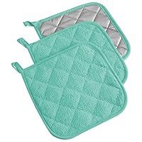 DII Basic Terry Collection Quilted 100% Cotton, Potholder, Aqua, 3 Piece