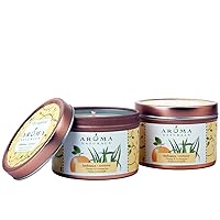 Aroma Naturals Tin Candle with Orange and Lemongrass Essential Oil Natural Soy Scented, Ambiance, 2 Count