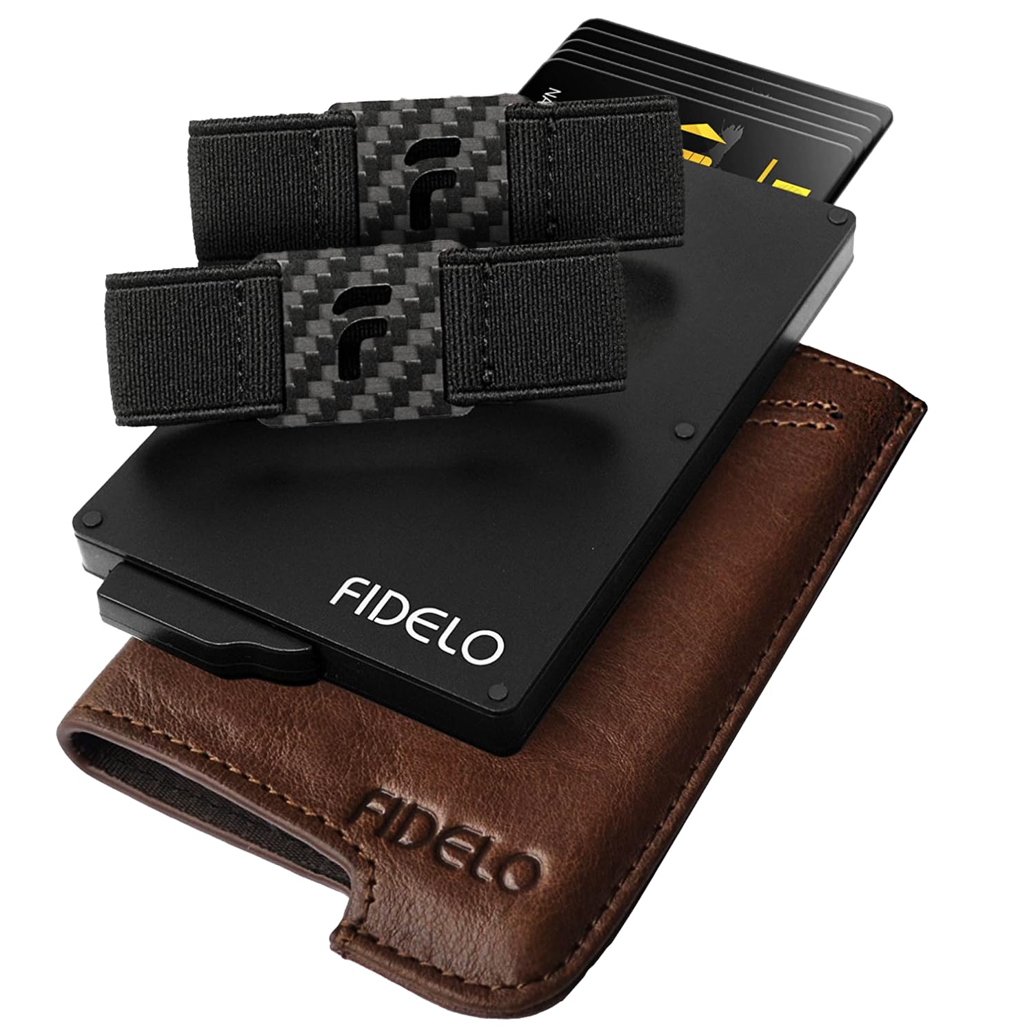 Fidelo Minimalist Wallet for Men - RFID Blocking Pop up Wallet Credit Card Holder, Slim Wallet for Men 6063 Aluminum Wallet with a Card Clip Holder with a Removable Leather Case - Vintage Brown