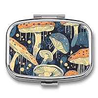 Pill Box Square Pill Case for Purse & Pocket Portable Mini Mushroom Pattern Pill Organizer with 2 Compartment Cute Pill Container Holder Travel Pillbox to Hold Vitamins Medication Fish Oil