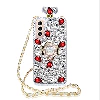 Losin Compatible with Galaxy S23 Bling Case Luxury 3D Perfume Bottle Phone Case Glitter Sparkle Crystal Rhinestones Diamond Gemstone Ring Stand Kickstand Crossbody Lanyard Strap for Women Girls, Red