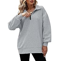 Flygo Womens Oversized Half Zip Pullover Long Sleeve Sweatshirt Quarter Zip Hoodie Trendy Fall Fashion Y2K Clothes Teen Girls (Grey-S)