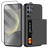 SAMONPOW for Samsung Galaxy S24 Plus Case with Screen Protector + Camera Cover [4-in-1] Samsung Galaxy S24 Plus Wallet Case Card Holder Shockproof Phone Case for Samsung S24 Plus 6.7 inch Black