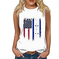 4Th of July Tops for Women Summer Sexy Tank Top Crew Neck Sleeveless Blouses Patriotic Flag Printed Graphic Shirts
