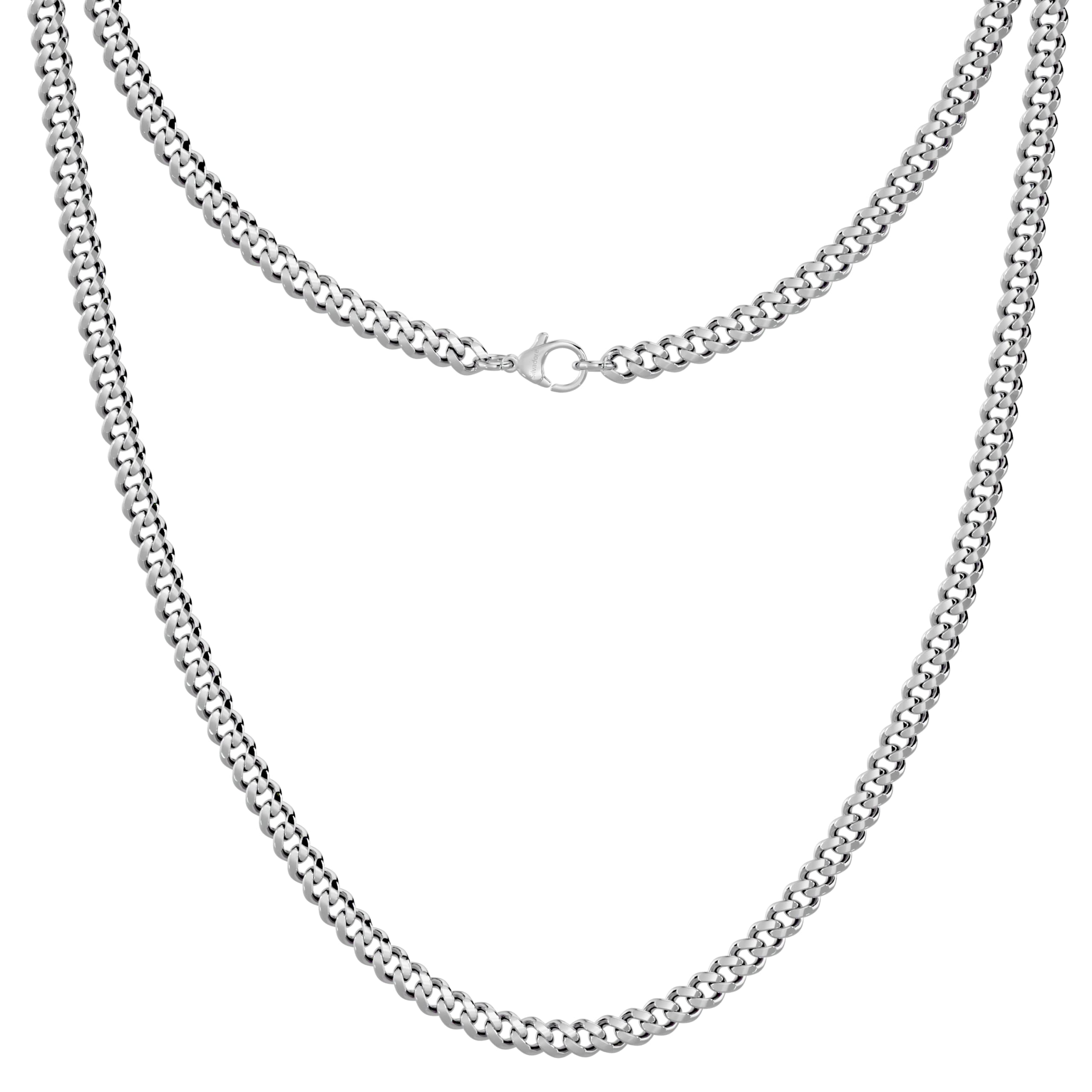 Silvadore 4mm CURB Cuban Chain For Men Necklace - Silver Stainless Steel Tone - Diamond Cut Miami Link Jewelry Women Male Guys Man - Strong Heavy Military Dog Tag Neck Gift - 18 20 22 24 26 36 inch UK