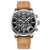 BENYAR Quartz Chronograph Men's Watch, Men's Luxury Fashion Analog Waterproof Stainless Steel Watch, Business Sports Leather Date Watch for Men