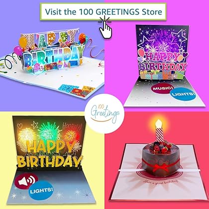 100 GREETINGS Lights & Music Pop Up Happy Birthday Card – Plays Hit Song 'Happy' – Pop Up Birthday Card for Wife, Girlfriend, Mom - Pop Up Birthday Cards for Women – Musical Birthday Cards