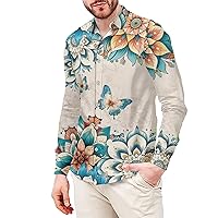 Rainbow Hawaiian Shirts for Men Long Sleeve Casual T-Shirts Button Down Tee Tops XS-4XL