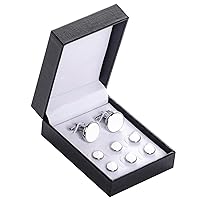 Tuxedo Studs and Cufflinks Set, Mens Cufflinks and Cuff Studs Set Cuff Links Stainless Steel Tux Buttons with Box for Tuxedo Shirts Wedding Business Gift