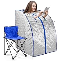 Infrared FAR IR Negative Ion Portable Indoor Personal Spa Sauna by Durherm with Air Ionizer, Heating Foot Pad and Chair, 30 Minutes Timer, Large, Silver