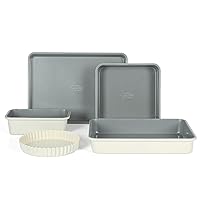 Sur La Table Kitchen Essential Carbon Steel Bakeware Set W/Premium PFA Free Grey Ceramic Nonstick - Linen White Exterior