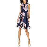 S.L. Fashions Women's Sleeveless Print Asymmetric Chiffon Overlay Dress