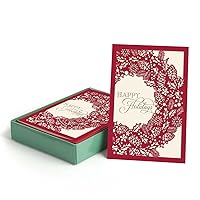 Masterpiece Wreath Laser Cut Christmas Cards / 10 Boxed Winter Holiday Cards With Coordinating Envelopes / 5