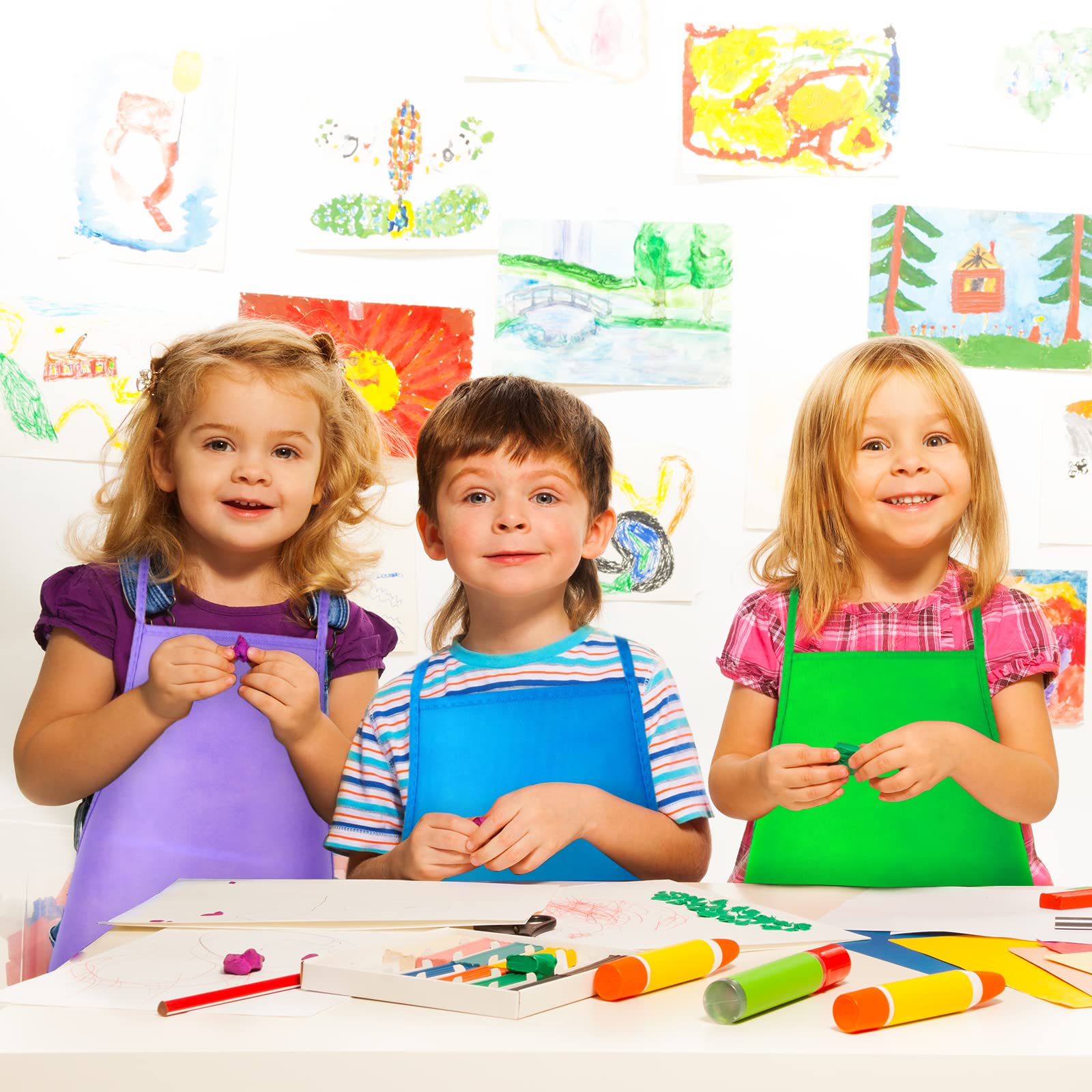 40 Pcs Kids Aprons Art Apron for Kids Painting Colorful Children's Artists Fabric Aprons Child DIY Art Smock Aprons