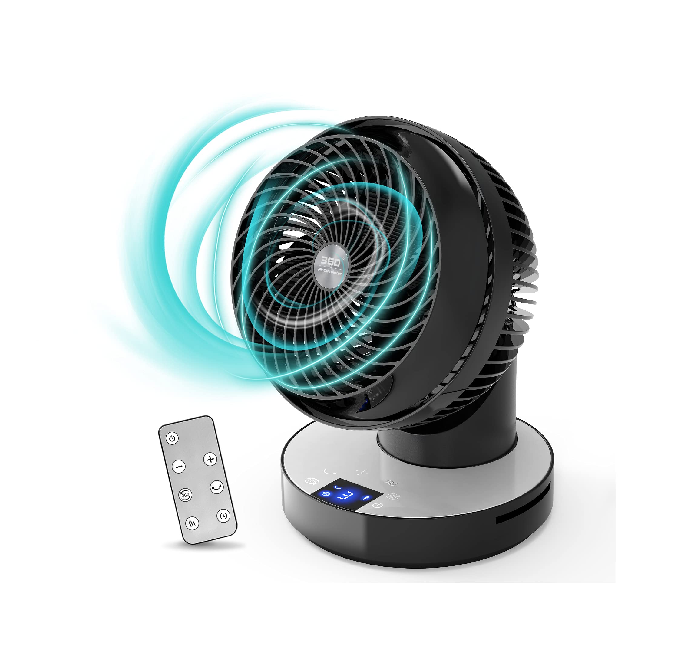 IKK Air Circulator Fan, Full 360 Degree Oscillating Fan with Remote control, Touch LED Screen, 4 Speeds 3 Wind Modes, Wide Angle Air Blowing, Perso...