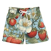ALAZA Strawberry and White Flower Boy’s Swim Trunk Quick Dry Beach Shorts Swimsuit Bathing Suit Swimwear