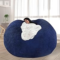 Bean Bag Chair for Adults and Kids Without Filler Soft Oversized Round Cover for Big Joe Beanbag Chair Lounge Chair Lazy Sofa Stuffed Animal Toyes Storage, 7FT, Blue
