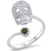 CHOOSE YOUR COLOR Sterling Silver Open Skull Biker Ring