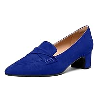 Womens Suede Leather Evening Casual Pointed Toe Slip On Block Low Heel Loafers Shoes 1.5 Inch