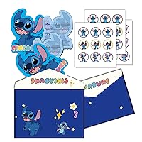 Pack of 12 Stitch Invitation Card Postcard Birthday Party Invitations Cartoon Greeting Cards with Cute Sticker and Envelopes for Kids Girl Boy 4.76x3.62 Inch(12.1x9.2cm) (Turn Around)