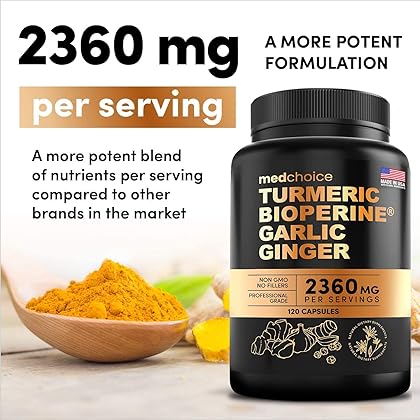 4-in-1 Turmeric and Ginger Supplement with Bioperine 2360 mg (120 ct) Turmeric Ginger Root Capsules with Garlic - Turmeric Curcumin with Black Pepper for Joint, Digestion & Immune Support (Pack of 1)