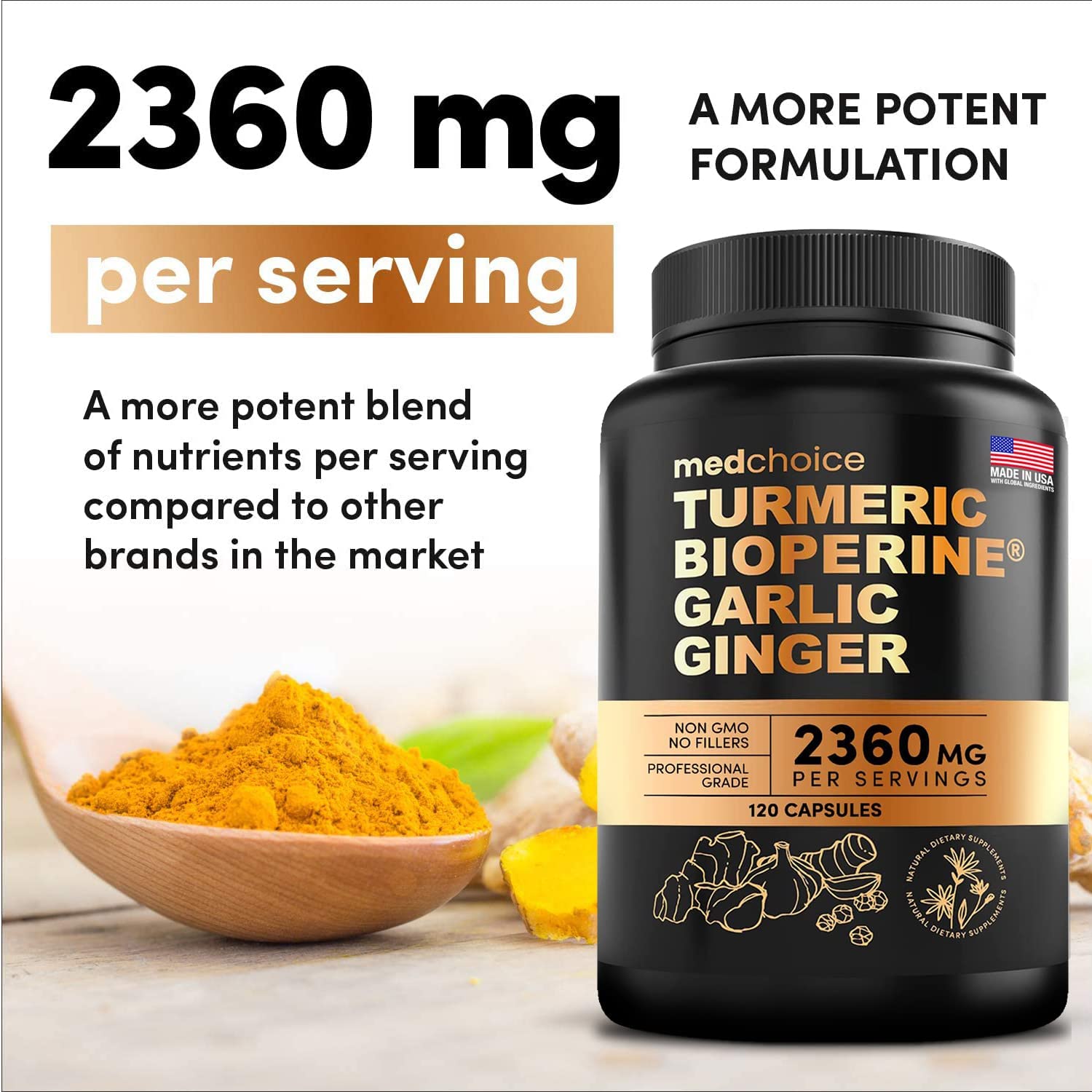 MEDCHOICE Turmeric & Ginger (120ct) and Nootropic Brain (60ct) Supplement Bundle - Wellness Duo for Joint, Digestion, Brain, & Mood Support - Vegan, Non-GMO, Gluten-Free