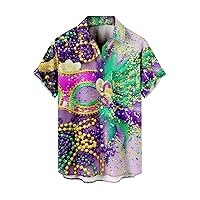 Mens 1950s Vintage Mardi Gras Shirts Button Down Funny Hawaiian Tops Big and Tall Short Sleeve Casual Bowling Shirts