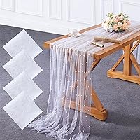 Pearl Tulle Tablecloth White Tablecloth 4 Pieces 60x120 inch Wedding Veil Pearl Tulle Table Runner Fabrics 10 ft for Wedding Arch Dessert Table Decorations