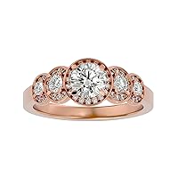 Certified 14K Gold Ring in Round Cut Moissanite Diamond (0.66 ct) Round Cut Natural Diamond (0.41 ct) With White/Yellow/Rose Gold Engagement Ring For Women