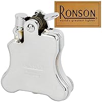 RONSON Oil Lighter Banjo with Logo Sticker, Satin Chrome, Made in Japan