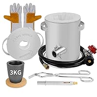 GongYi 3KG Smelting Furnace Kit Stainless Steel Material 2700℉ Melting Gold Copper Aluminum Recycle Includes Crucible Leather Gloves and Tongs