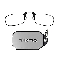ThinOptics Keychain Rectangular Reading Glasses, Black Frames/Silver Case, 2 Piece Set + 1.5