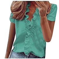 Women's Button Down Temperament Long Sleeve/Ruffle Blouse Solid Colour Comfort Shirt Summer Blouses, S-5XL