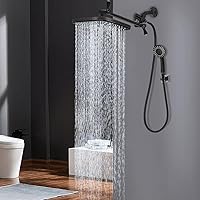 Shower Head 12 Inch, High Pressure Rainfall Shower Head/Handheld Shower Combo with Extension Arm, 6 Settings Anti-leak Shower Head with Holder, Hose, Height Adjustable Dual Shower Head, Matte Black