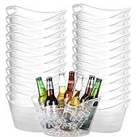 24 Pack - Plastic Oval Storage Tub, Wine, Beer Bottle Drink Cooler, Bulk Parties Ice Bucket, Party Beverage Chiller Bin, Baskets, Clear