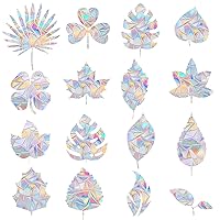 16 Pieces Leaf Window Clings - Anti-Collision Window Decals to Save Birds from Window Collisions,Non Adhesive Prismatic Vinyl Window Clings, Rainbow Stickers