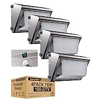 Lightdot 4Pack 150W LED Wall Pack Lights, 100-277v Dusk to Dawn with Photocell, 22500Lm 5000K Daylight IP70 Waterproof Wall Mount Outdoor Security Lighting Fixture, Energy Saving