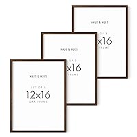 HAUS AND HUES 12x16 Poster Frames Set of 3 - Walnut Wood Frames 12x16, Modern Picture Frame Set, 12x16 Wooden Rustic Frames for 12x16 Print, 16x12 Brown Frame Sets for Wall Collage