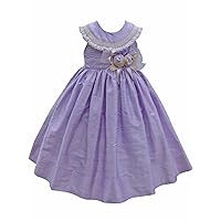 Elegant Lavender Flower Girls Silk Dress Fine Hand Smocking Wedding