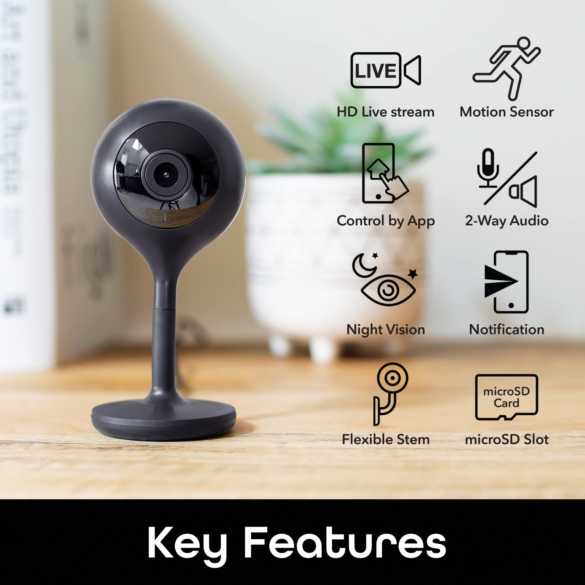 Geeni Look Indoor Smart Security Camera, 1080p HD Surveillance with 2-Way Talk and Motion Sensor, Works with Alexa and Google Home, No Hub Required, Black (2 Pack)