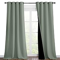 Greyish Green Blackout Curtains 90 inches Long, Full Light Blocking Drapes with Black Liner for Nursery, Thermal Insulated Draperies for Hall, Villa (2 Pieces, 46