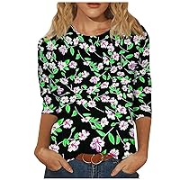 Women's 3/4 Sleeve Tunic Tops Crew Neck Casual Blouses Loose 2024 Summer Vintage Floral Print T-Shirts
