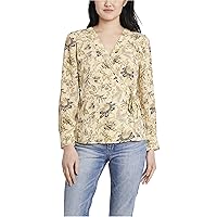 Vince Camuto Womens Antique-Like Floral Wrap Blouse