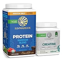 Sunwarrior Vegan Protein Powder | Plant Based Chocolate Flavored 30 Servings & Creatine Monohydrate Powder 60 Servings