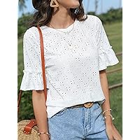 Women's Tops Sexy Tops for Women Shirts Flounce Sleeve Schiffy Tee Shirts (Color : White, Size : X-Small)