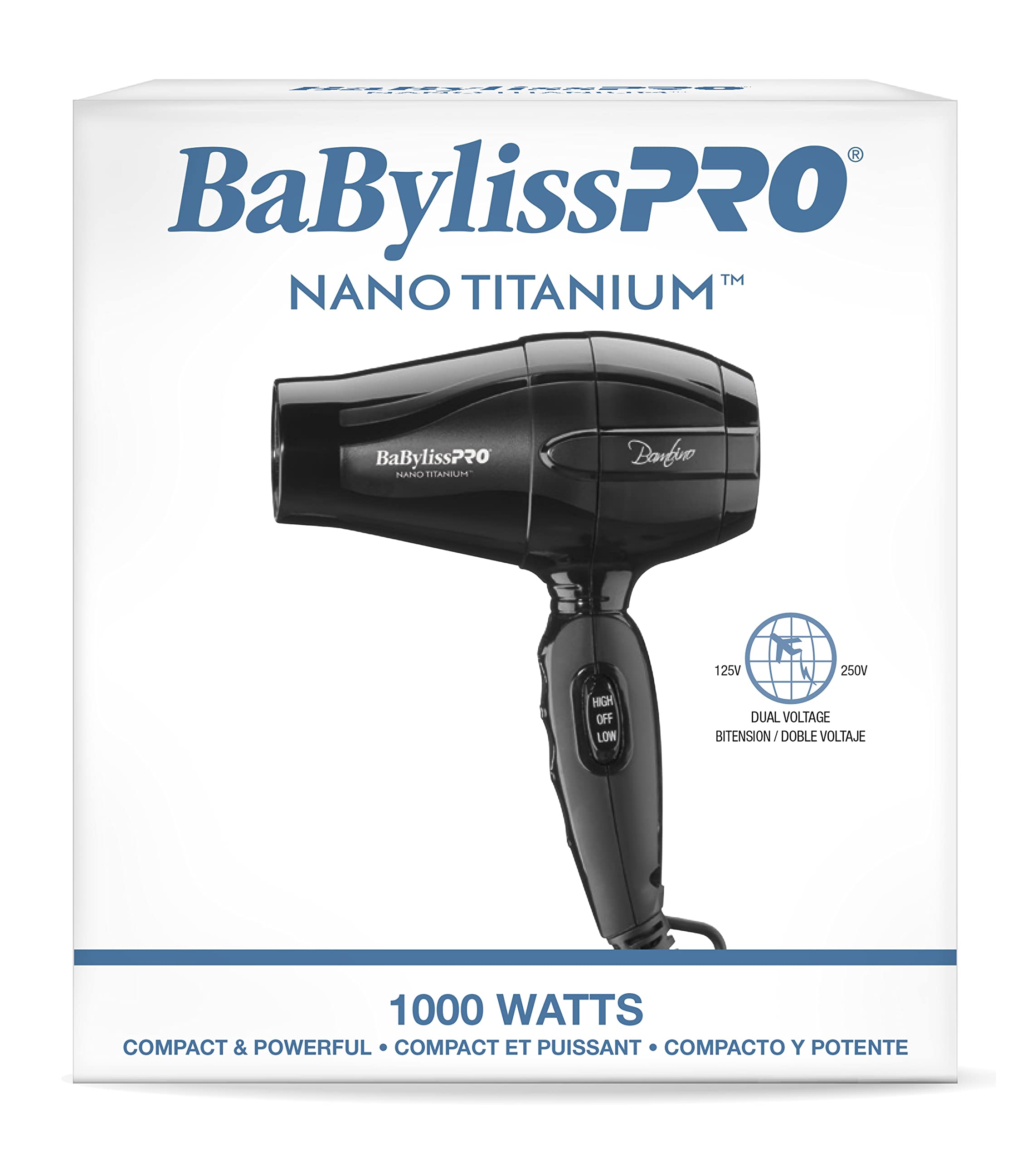 BaBylissPRO Nano Titanium Bambino Compact Dryer, 1 Count (Pack of 1)