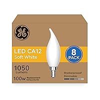 GE Ultra Bright LED Light Bulbs, 100W, Soft White Candle Lights, Frosted Decorative CA12 Light Bulbs, Candelabara Base (8 Pack)