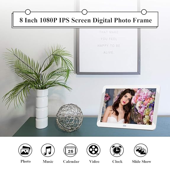 16:9 Widescreen Black 32GB SD Card HD Digital Picture Support 1080P Videos Photo Auto Rotation Support USB Drive MMC MS Card SD Digital Photo Frame 8 inches 1920x1080 IPS Screen 